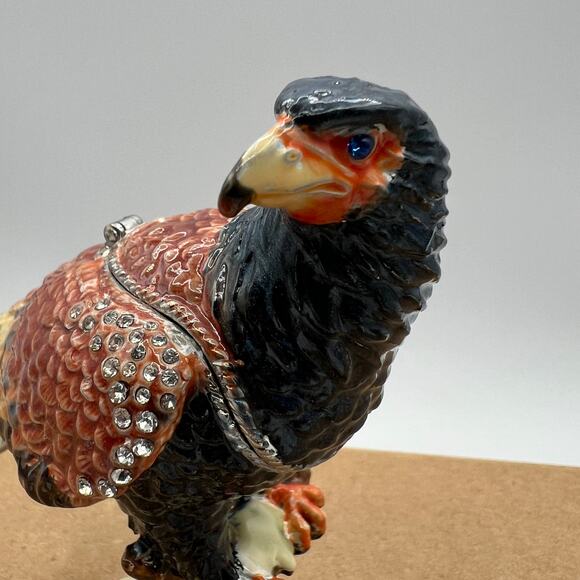 Enamel Eagle Trinket Box Jewel Eyes Magnetic Hinged 4" America Wildlife - Picture 9 of 10